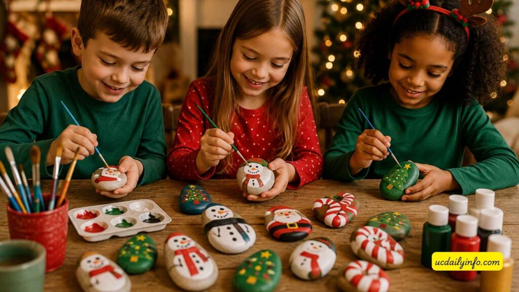 christmas-rock-painting-craft-for-kids-snowmen-santa-and-trees