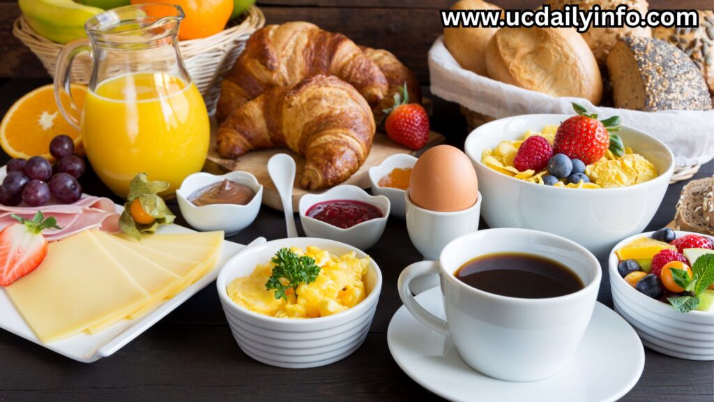 Flat-lay of breakfast options on a table