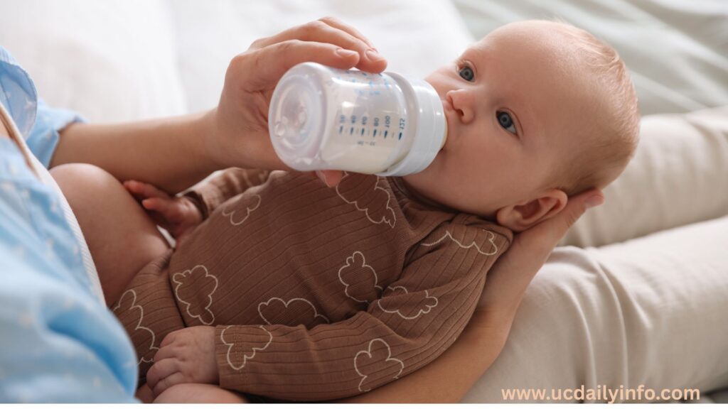 A peaceful illustration of a mom holding and feeding her baby in a quiet room.
