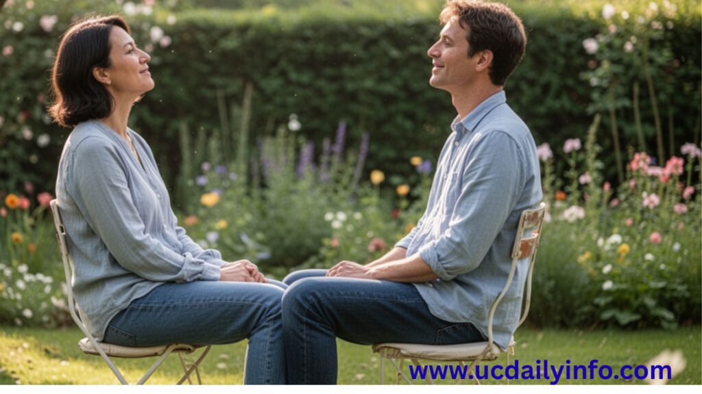 Visual Idea: A parent sitting outside on a small chair enjoying fresh air.