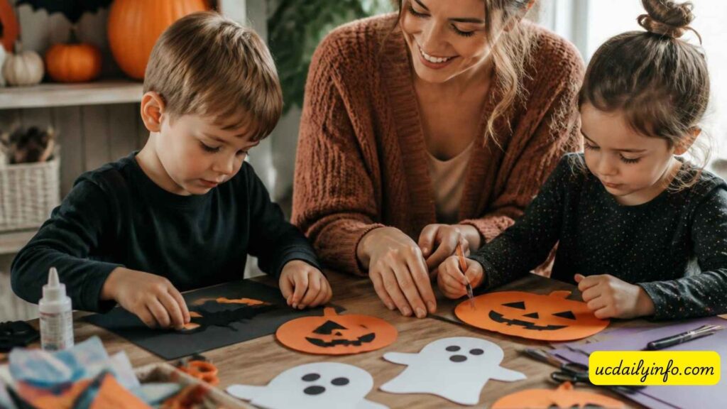 Halloween-activities-for-kids-at-home-with-paper-crafts-and-drawing