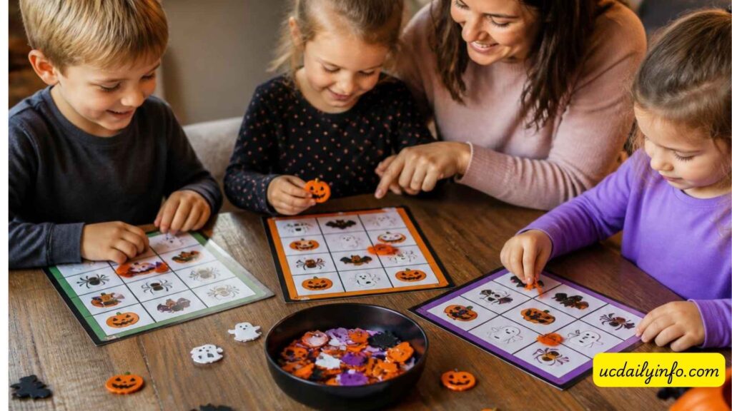 children-playing-Halloween-bingo-at-home