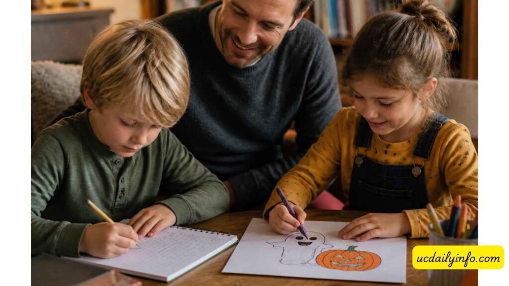 children-creating-a-Halloween-story-together-at-home