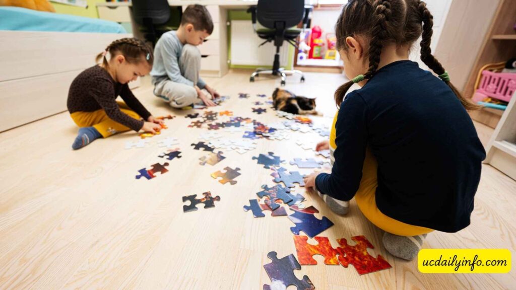 kids-working-on-a-Halloween-puzzle-together