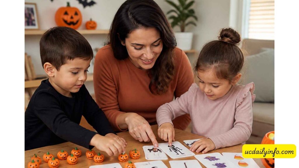 kids-playing-a-Halloween-learning-game-at-home