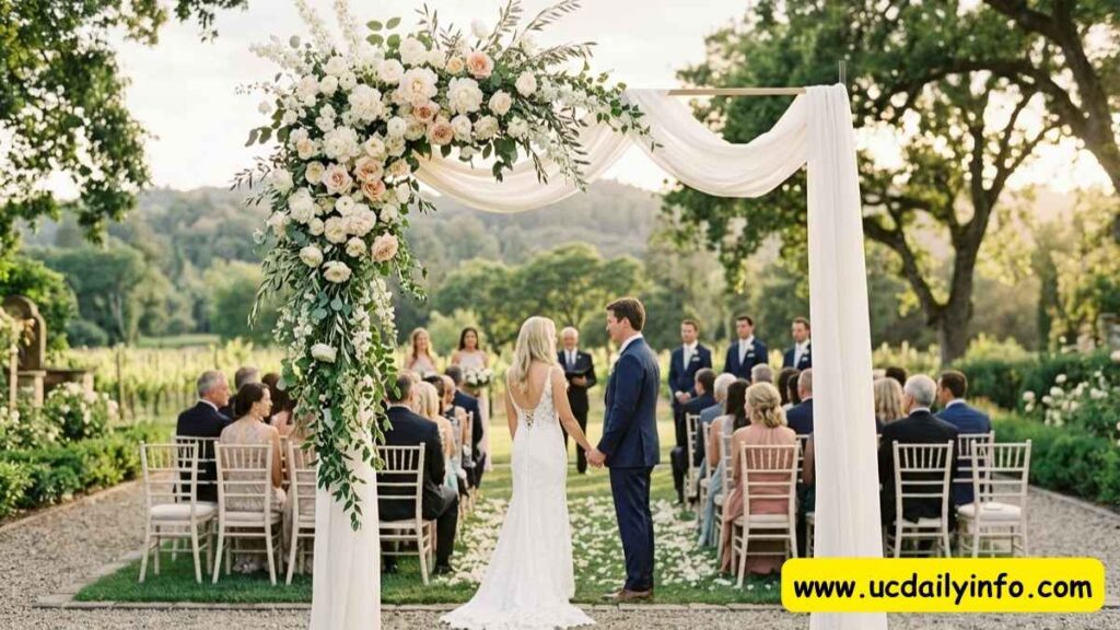  asymmetrical-wedding-arch-decorations-with-pink-flowers 