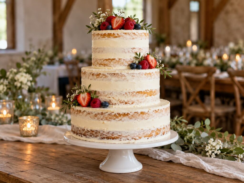 semi-naked-wedding-cake-with-strawberries-raspberries-and-blueberries