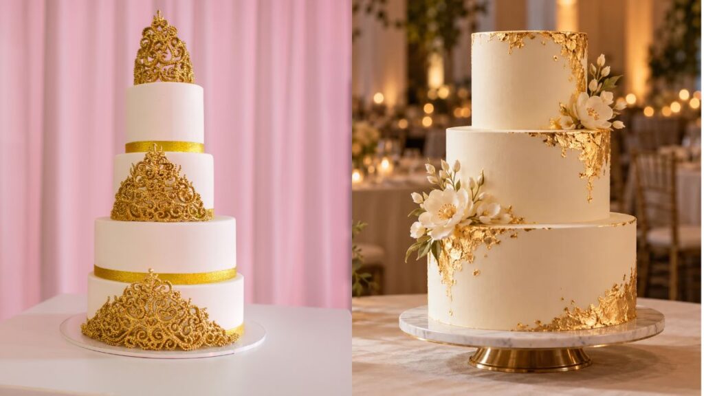 ivory-wedding-cake-with-edible-gold-leaf-accents