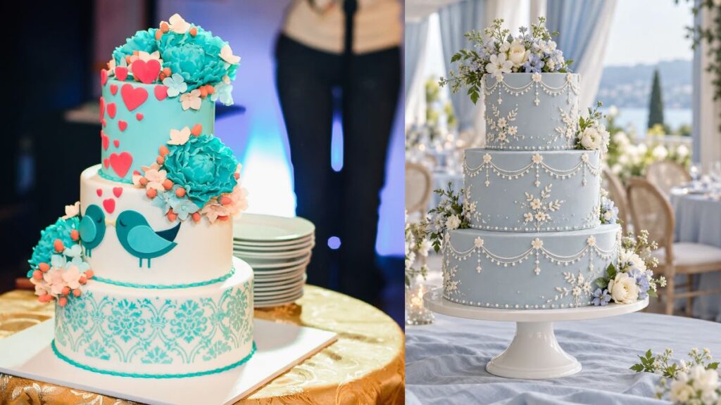 pale-blue-wedding-cake-with-white-piped-scallops-and-floral-details