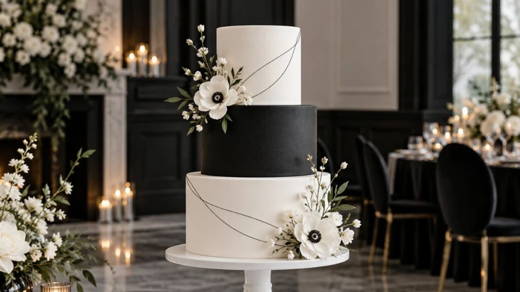 modern-black-and-white-three-tier-wedding-cake