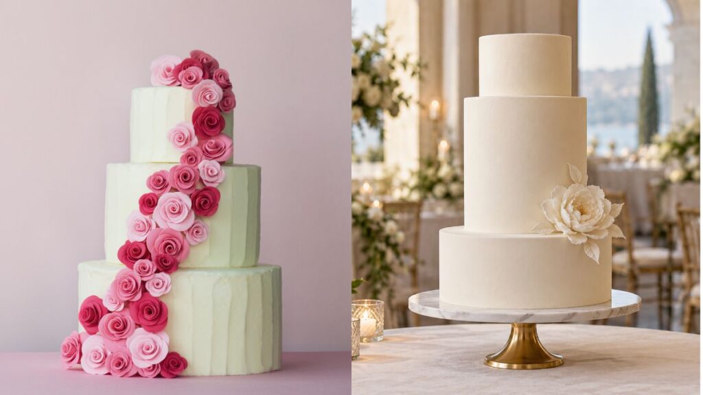 ivory-wedding-cake-with-tall-middle-tier-and-minimal-sugar-flowers