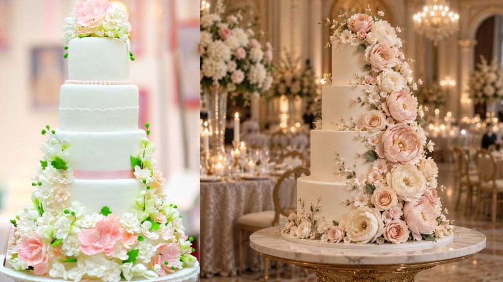 four-tier-wedding-cake-with-cascading-blush-and-peach-sugar-flowers