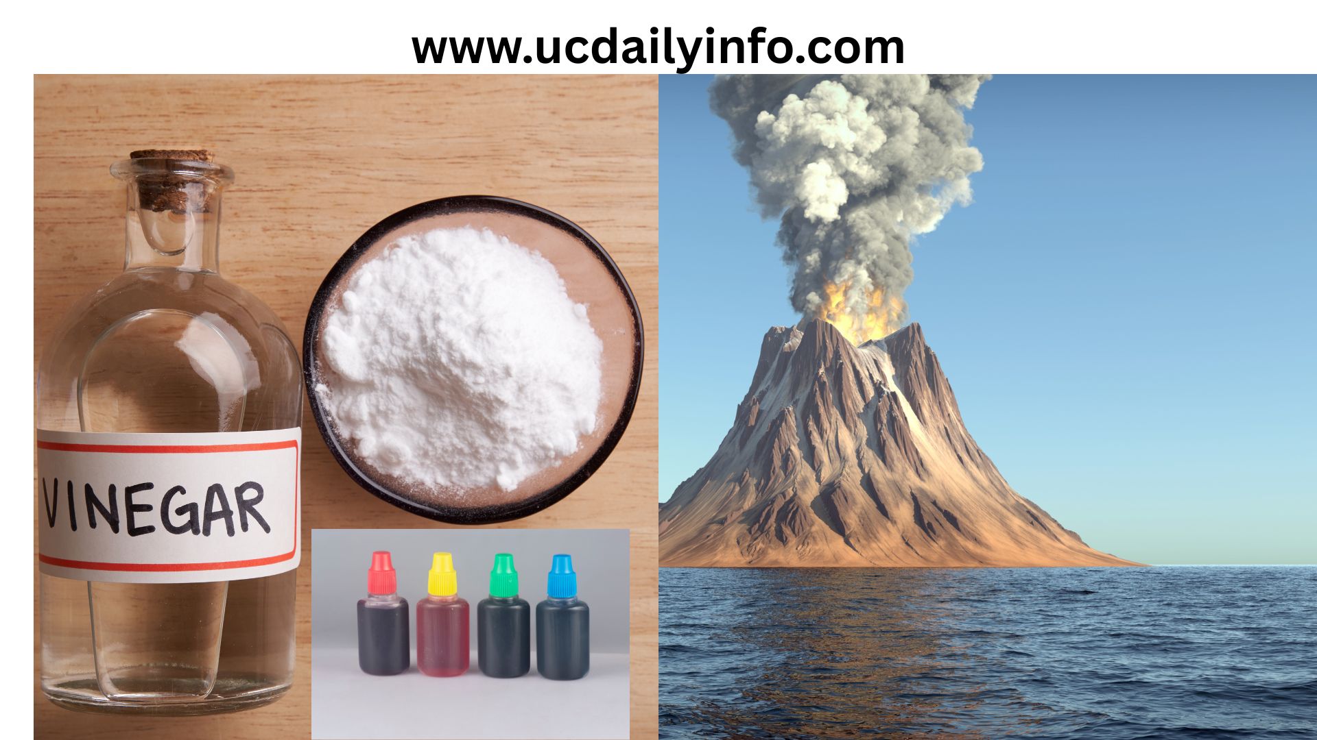 Baking-Soda-+Vinegar-+-Food-Coloring-→-Volcano-Eruption